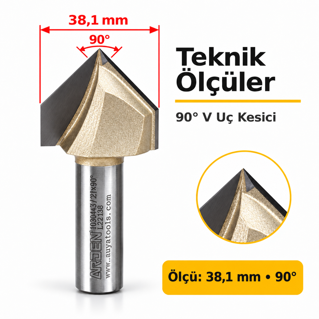 ARDEN 38,1 mm V uç teknik ölçüleri