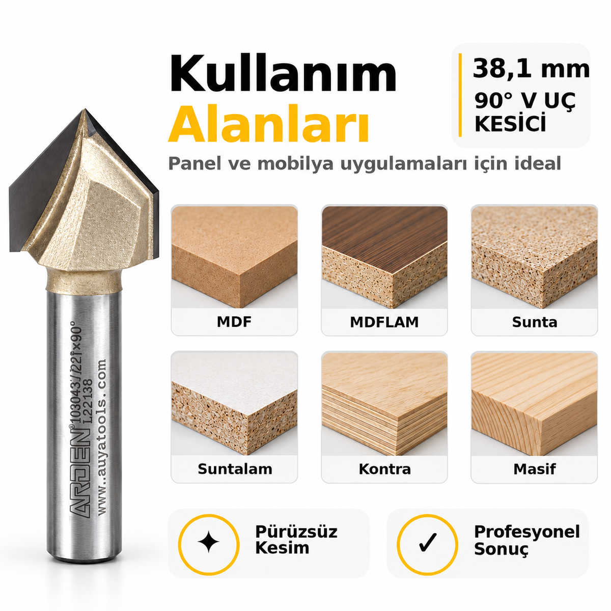 ARDEN 90 derece V uç kullanım alanları