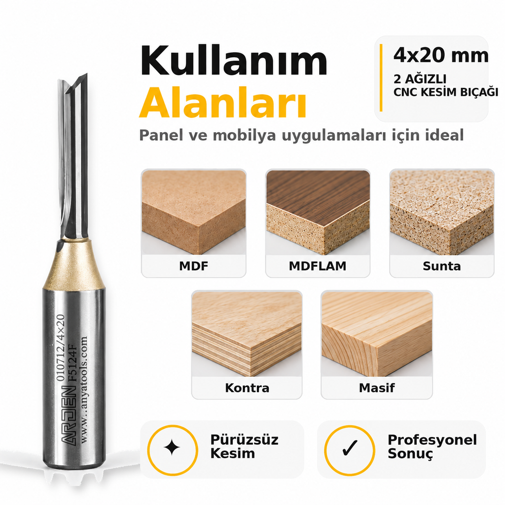 ARDEN 4x20 mm düz freze kullanım alanları