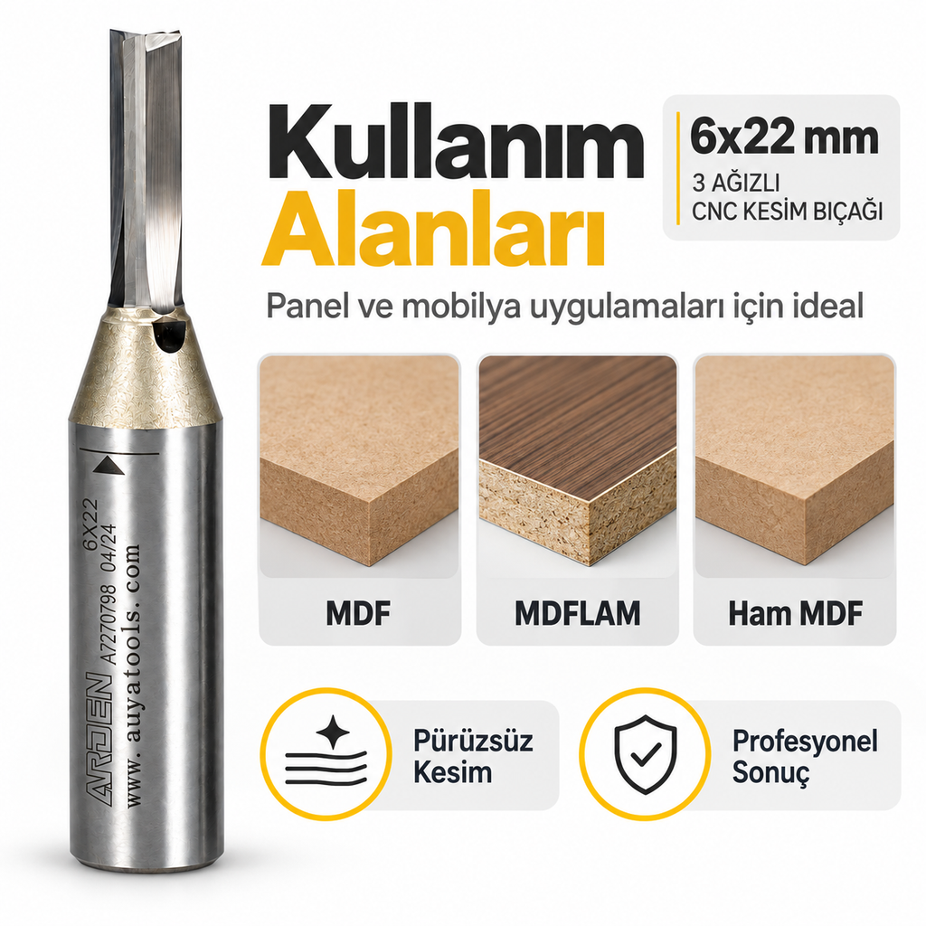 ARDEN 6x22 mm Turbo kesici MDF ve panel kullanım alanları