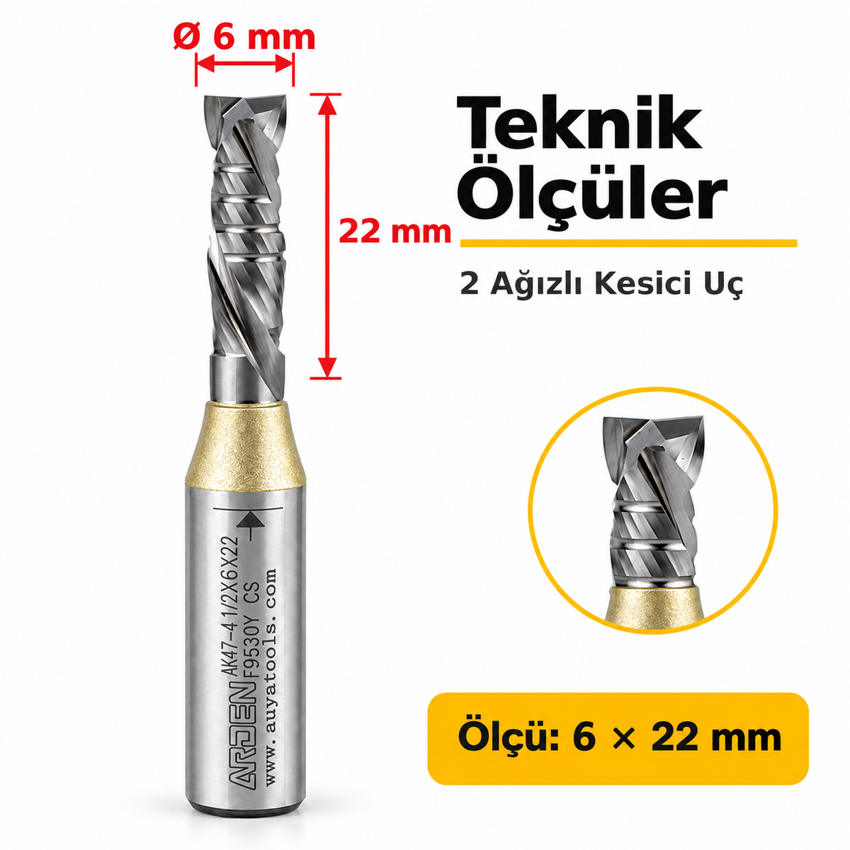 ARDEN 6x22 mm negatif-pozitif freze teknik ölçüleri