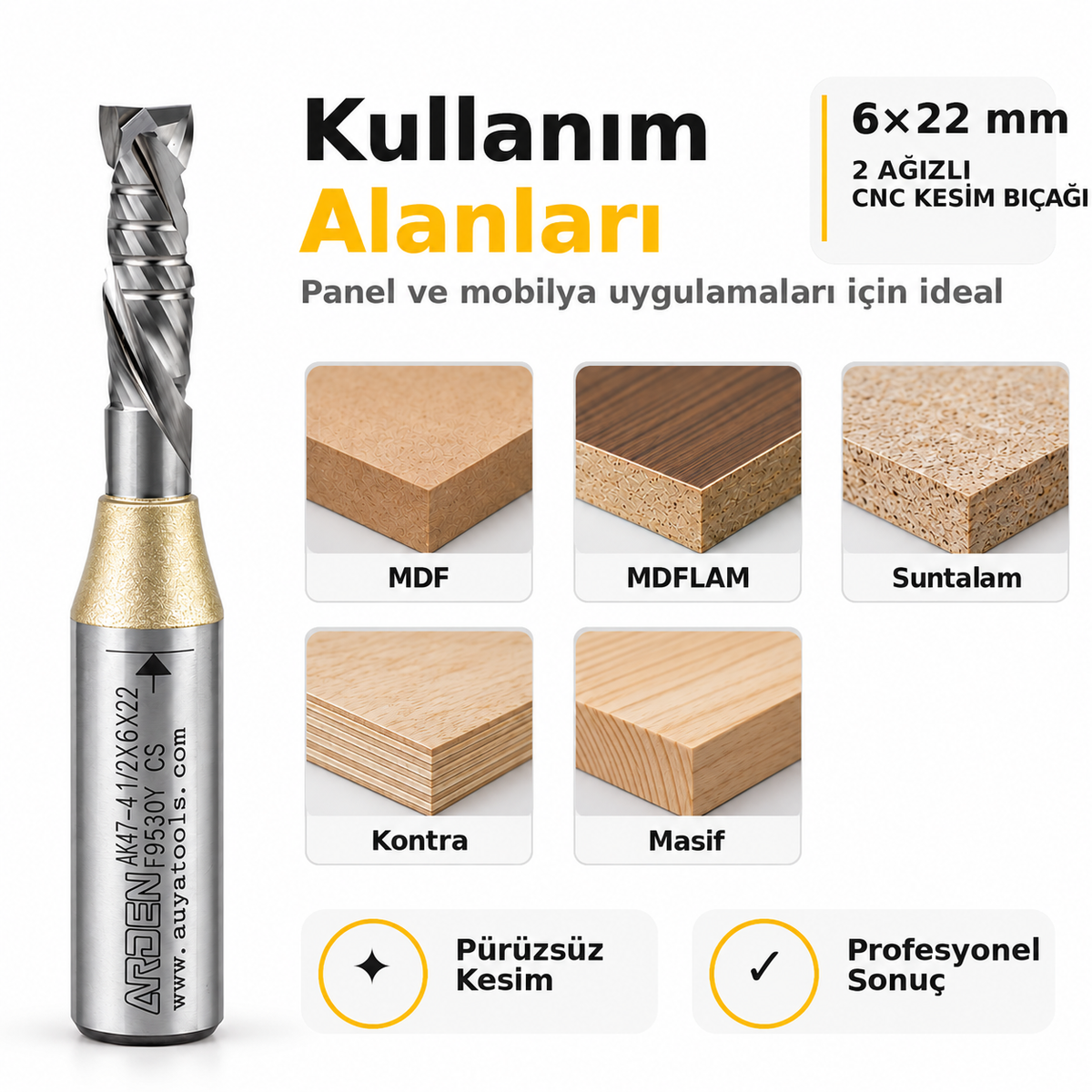 ARDEN 6x22 mm negatif-pozitif freze kullanım alanları