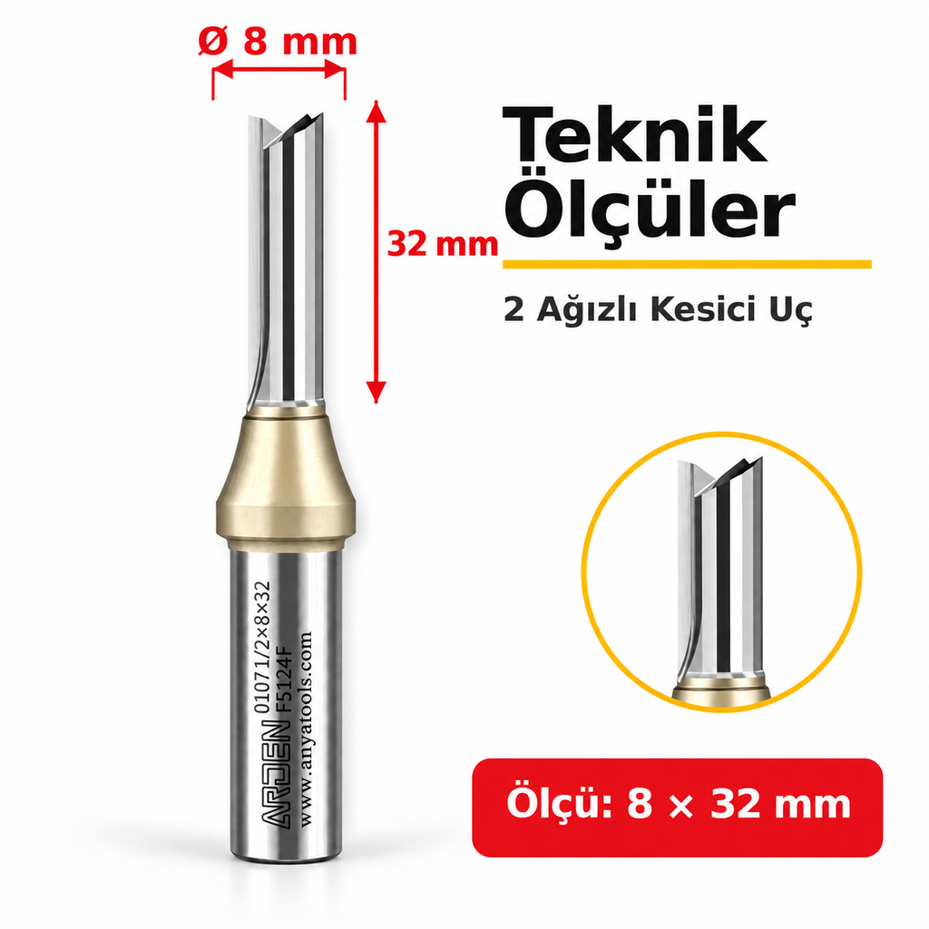 ARDEN 8x32 mm düz freze teknik ölçüleri