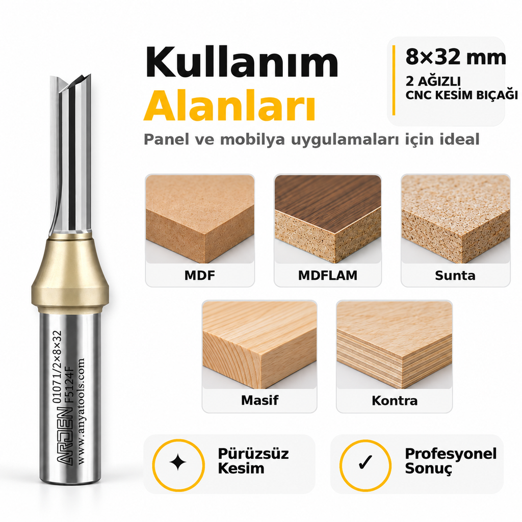 ARDEN 8x32 mm düz freze kullanım alanları